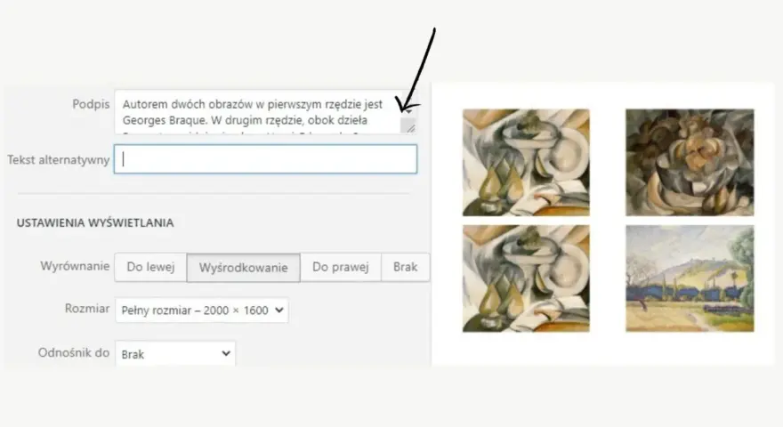 Krótkie opisy do zdjęć: obrazy w stylu kubistycznym, autorstwa Georges'a Braque'a, obok krajobrazu.