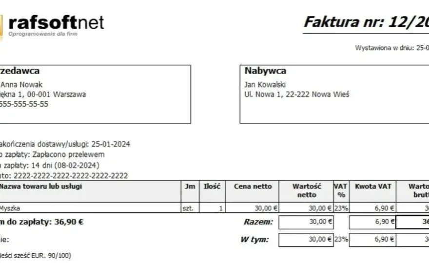 Faktura dla osoby fizycznej: Kwota nieistotna, żądanie klienta kluczem!