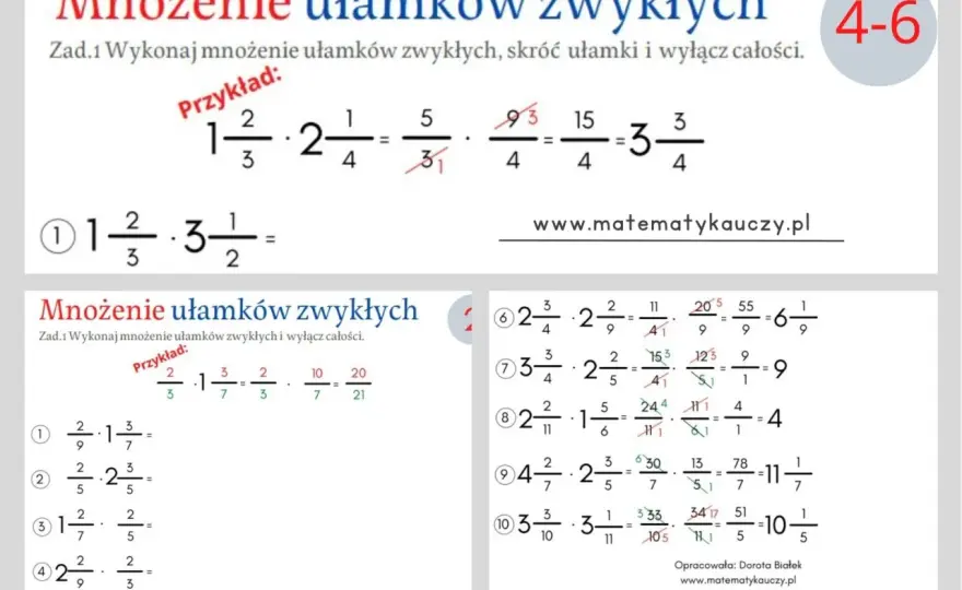 Mnożenie ułamków zwykłych - Jak liczyć bez błędów krok po kroku