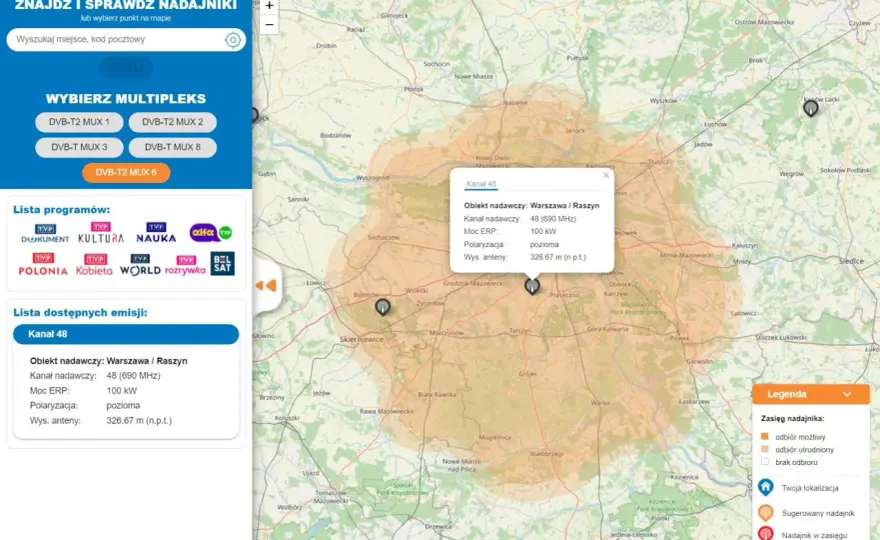 Mapa nadajników DVB-T2 - Ustaw antenę jak profesjonalista