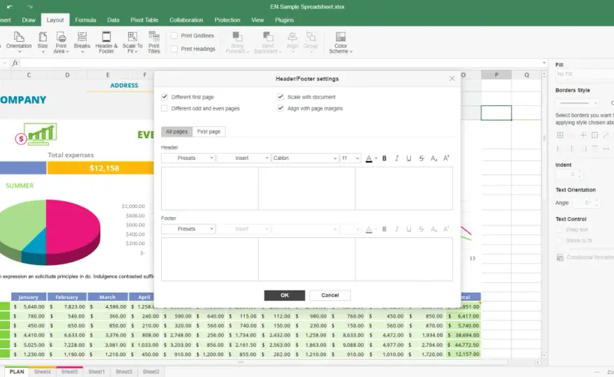 Intestazione Excel - guida a piè di pagina e stampa