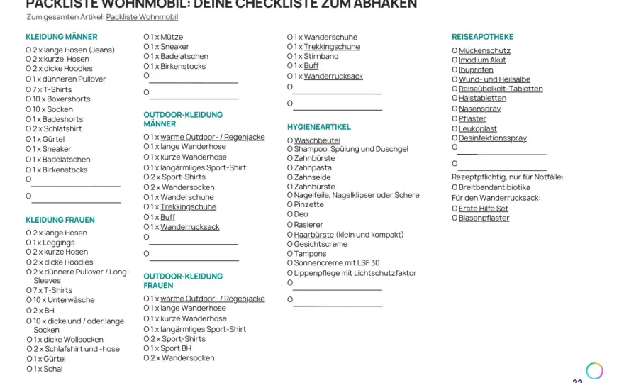 Wohnmobil-Packliste - alles Wichtige für die Abfahrt