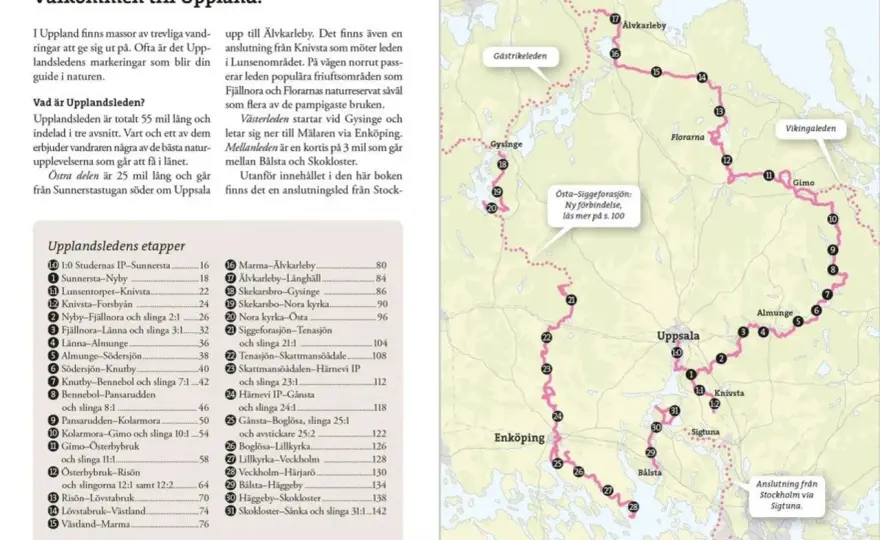 Karta över Upplandsleden - välj rätt etapp och planera turen