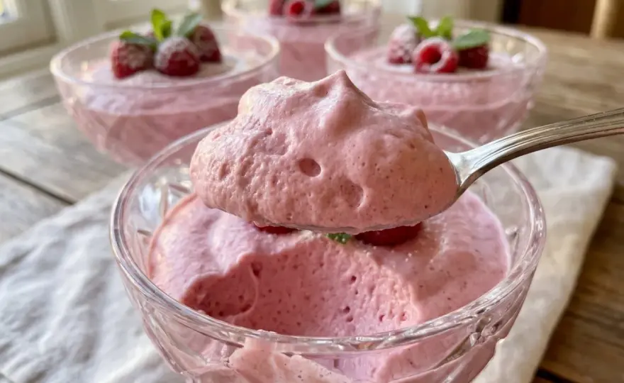 Hallonmousse utan gelatin - Stabil & krämig i glas/tårta