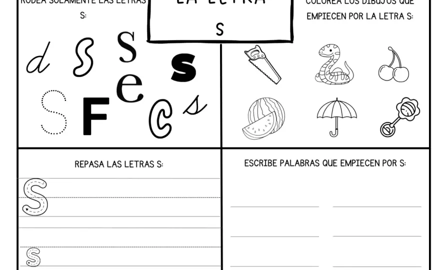 Fichas de la letra S - Diseña actividades que sí funcionan