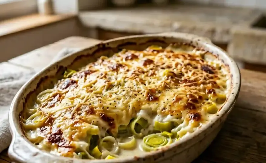Gratin de poireaux à la béchamel, fondant et bien doré