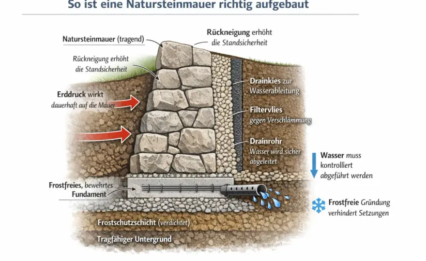 Gartenmauer bauen - Fundament, Material und Kosten im Griff