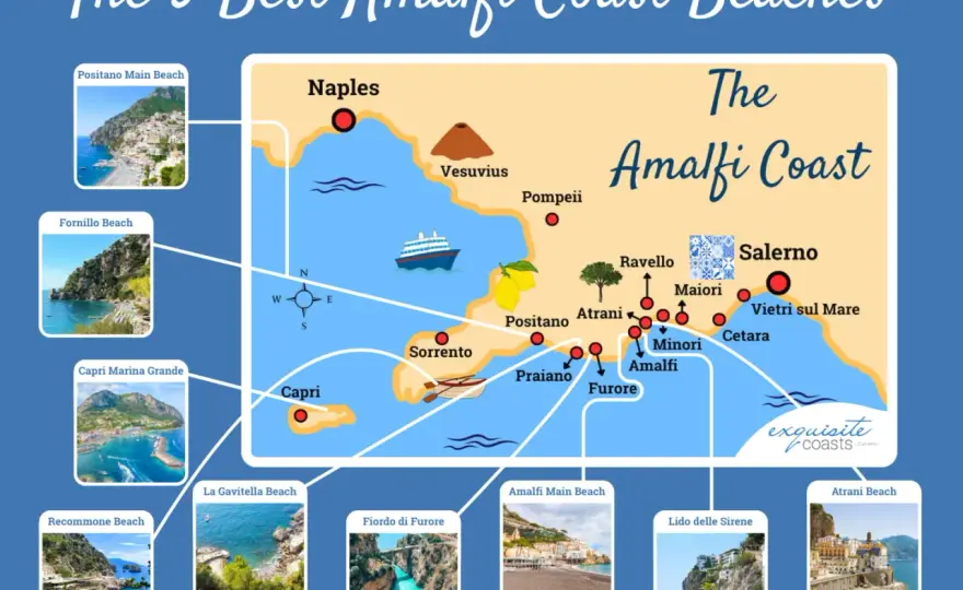 Amalfi Coast Beaches Map - Choose the Right Cove for Your Day