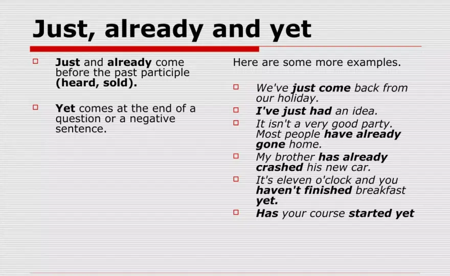Just, already e yet nel present perfect - guida pratica