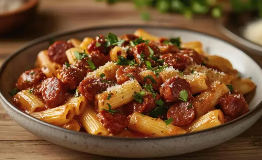 Macarrones con chorizo jugosos en 30 minutos