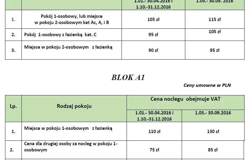 Cennik sanatorium Krystyna w Busku-Zdroju - poznaj ceny i usługi