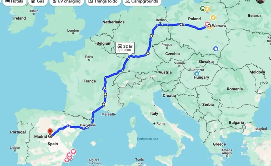 Ile km jest z Polski do Hiszpanii? Sprawdź najkrótsze trasy i czas podróży