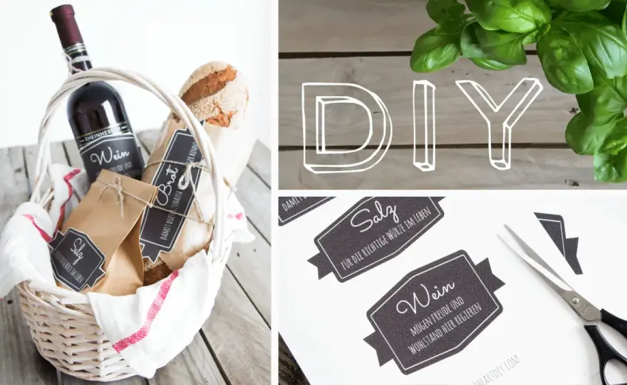 Brot, Salz, Wein Etiketten - Kostenlose Vorlagen & DIY-Tipps