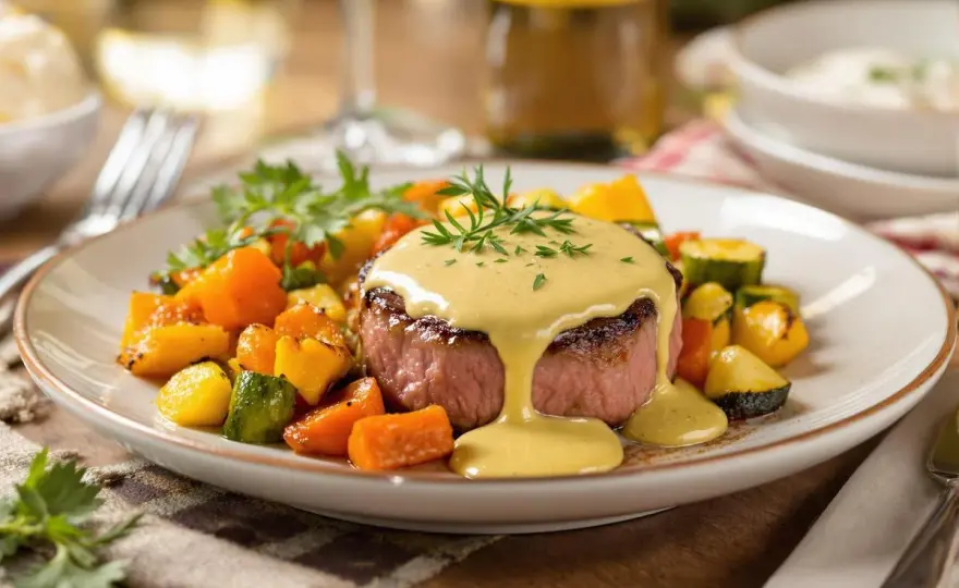 Filet mignon à la moutarde au four, tendre et savoureux
