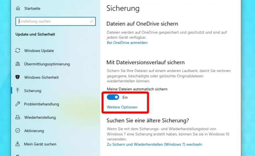 Dateiversionsverlauf aktivieren - So schützen Sie Ihre Dateien