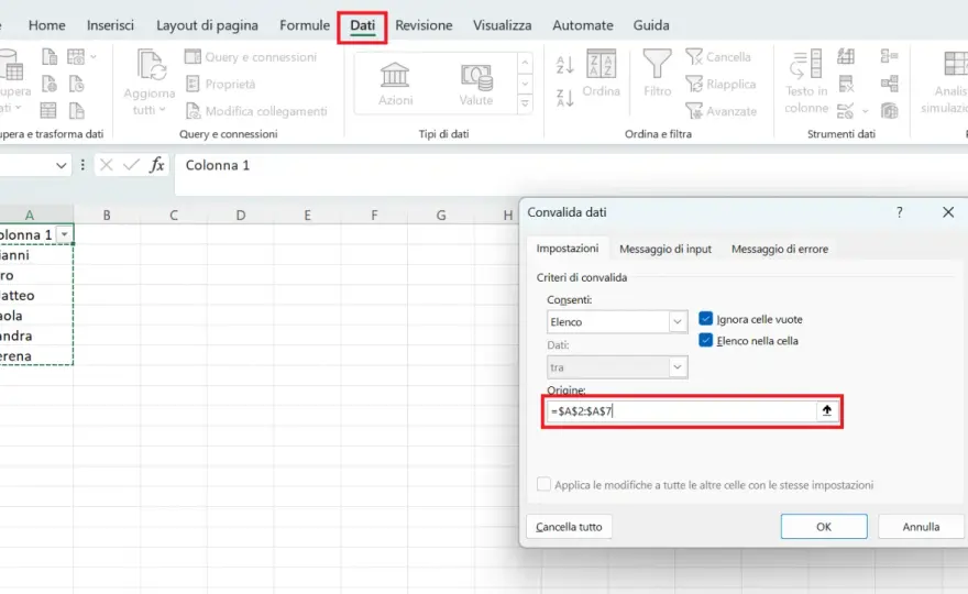 Menu a tendina Excel - come crearlo e aggiornarlo