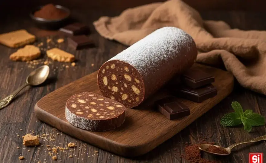Salame di cioccolato morbido e compatto, senza forno