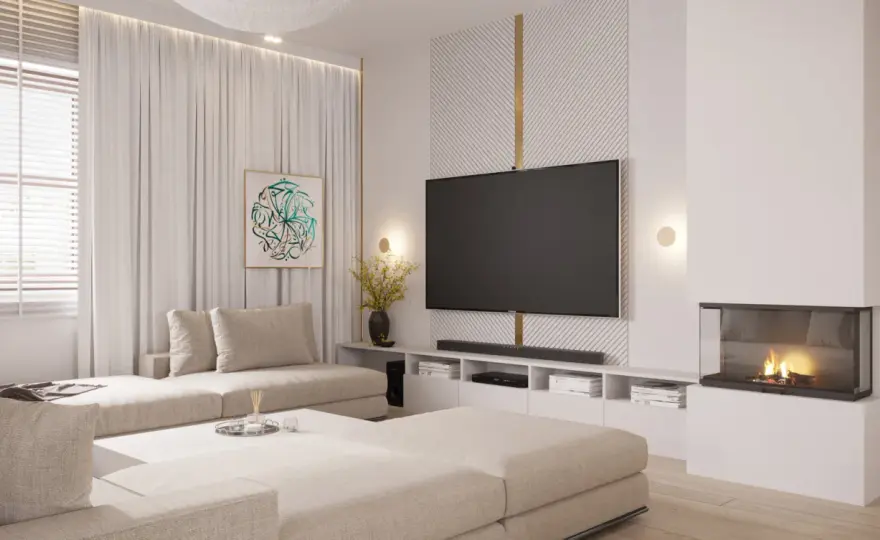 Aranżacja ściany w salonie z telewizorem - Jak dobrać wysokość i tło?