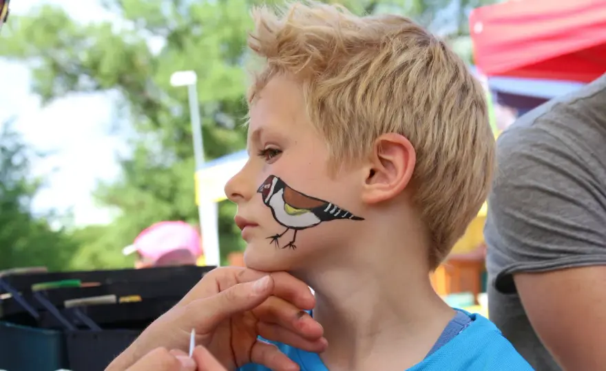 Kinderschminken mit Vogelmotiv - einfach, freundlich, vielseitig