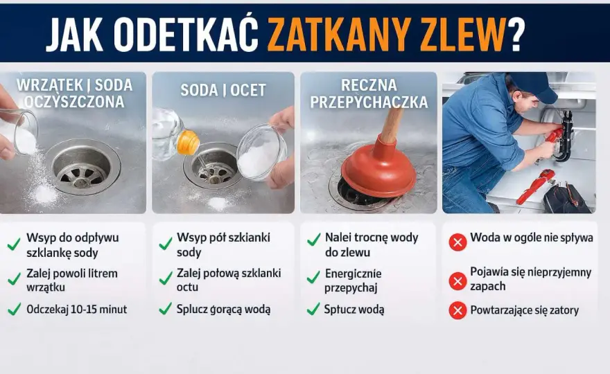 Zatkany zlew? Domowe sposoby na szybkie udrożnienie - sprawdź!