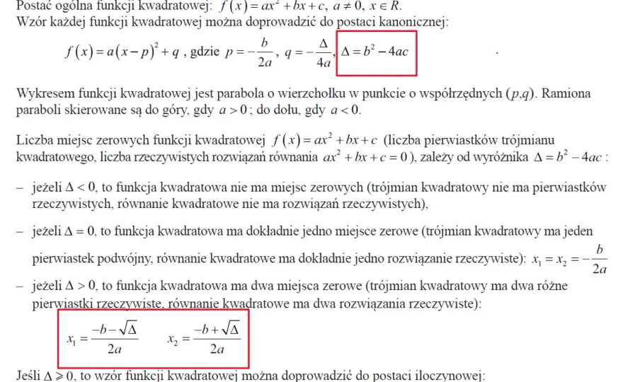 Funkcja kwadratowa - Wzory, delta, wierzchołek - Kiedy ich użyć?