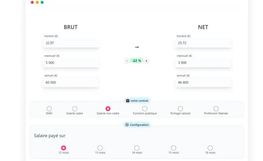 Salaire annuel de 36 000 € - combien en net par mois ?