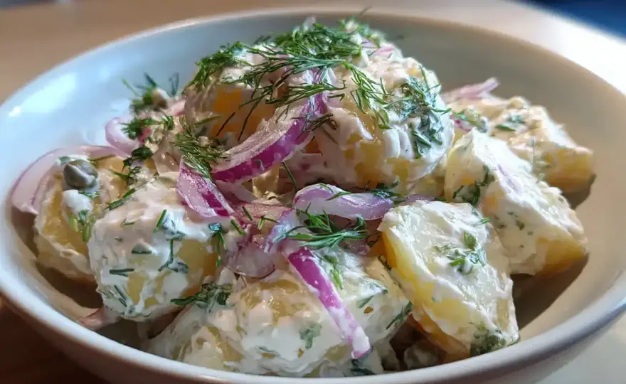Enkel krämig potatissallad till grillat och buffé