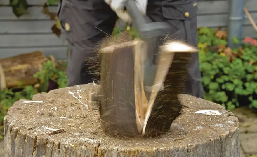 Spaltkeil am Baumstamm richtig einsetzen - so gelingt das Spalten