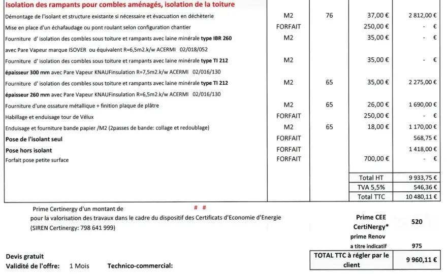 Devis d’isolation des combles - ce qu’il doit vraiment contenir