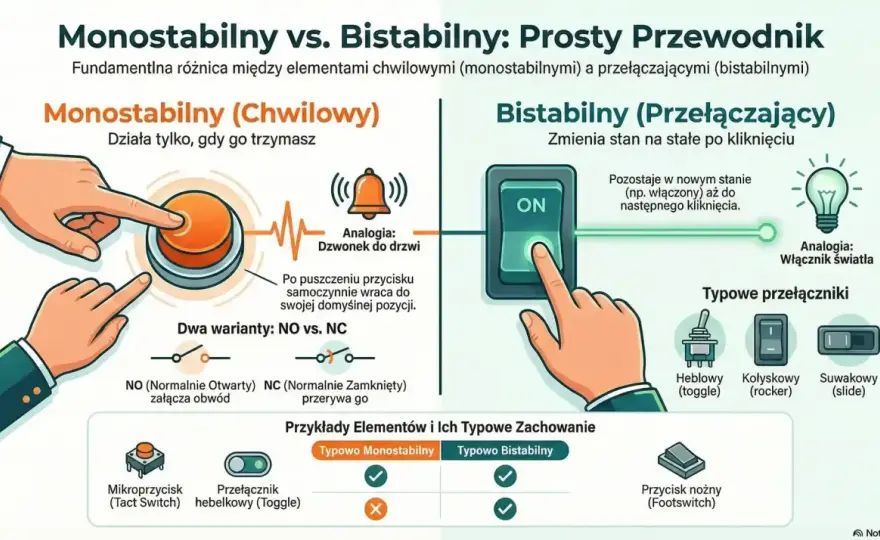 Przycisk monostabilny - jak działa, gdzie stosować i jak dobierać?