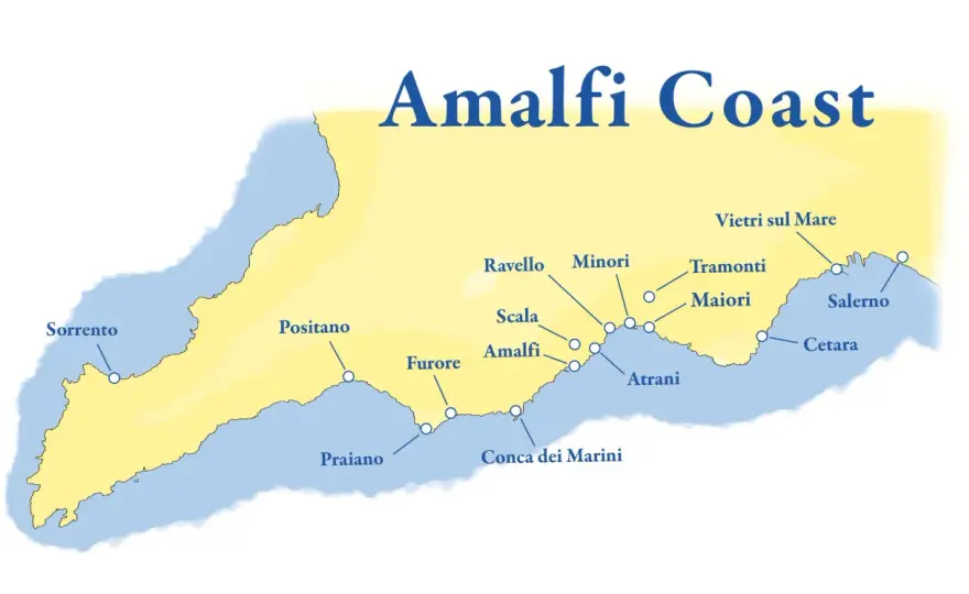 Amalfi Coast Map - Towns, Ferries and Bases That Make Sense