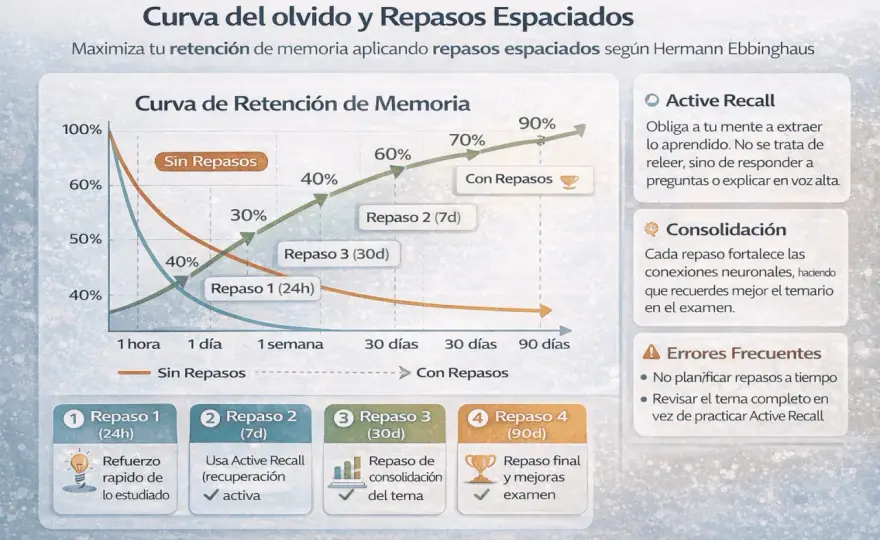Curva del olvido en oposiciones - cómo estudiar para recordar