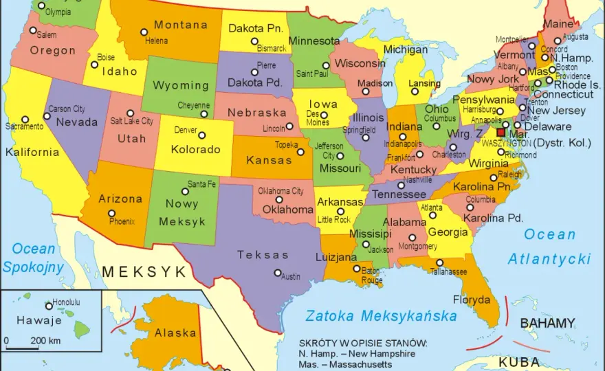 Stany USA - Pełna lista 50 stanów i podział na regiony