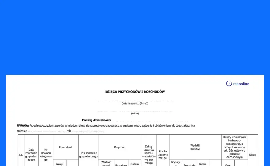 Księga przychodów i rozchodów na przykładzie miesiąca