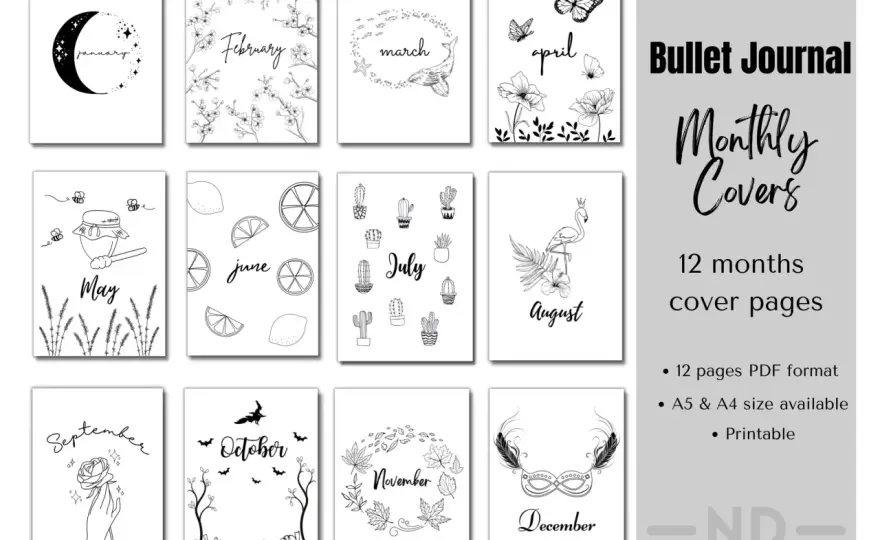 Portadas de bullet journal fáciles y bonitas para cada mes