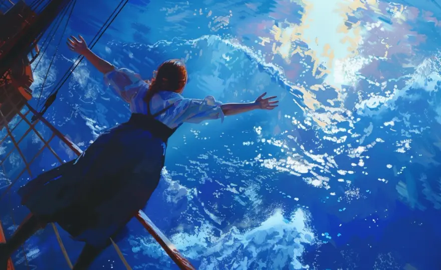 Titanic - plakat z romantyczną sceną z filmu