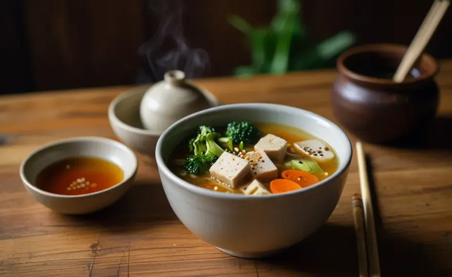 Wegańska zupa miso z tofu i warzywami: Danie inspirowane Azją