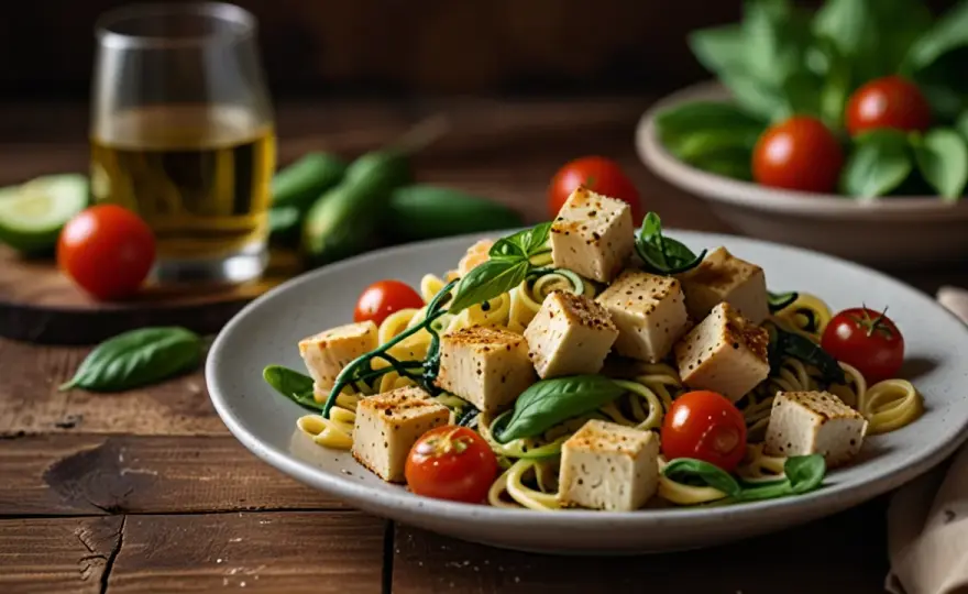 Makaron z tofu i cukinią: Wegański przepis na obiad pełen smaku