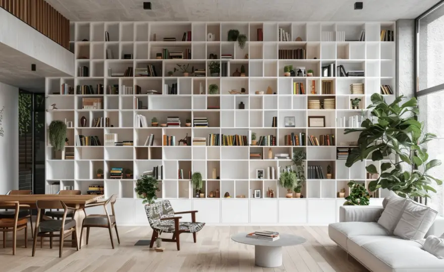 Aranżacja salonu z regałem: 10 inspiracji na wnętrze