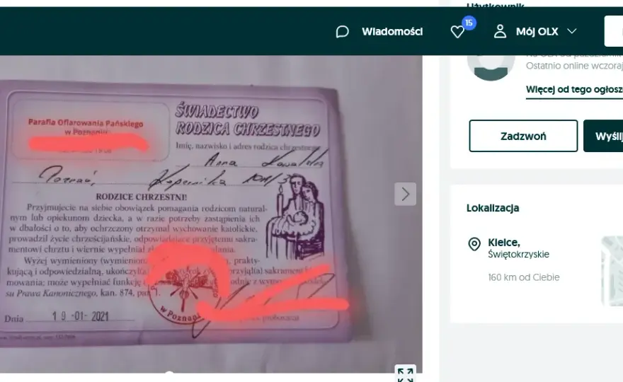 Zaświadczenie dla chrzestnego na OLX - Ryzyko i konsekwencje