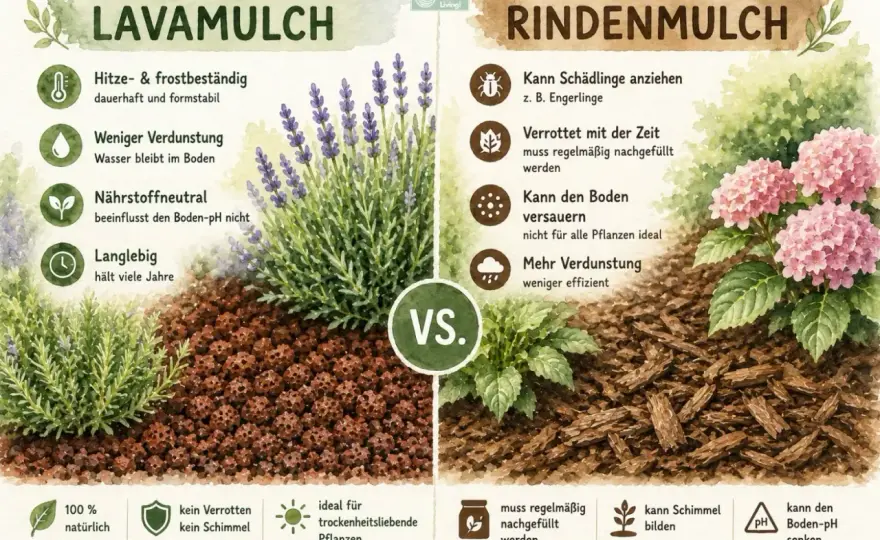 Lavamulch im Garten - wann sich die mineralische Abdeckung lohnt