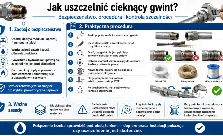 Pakuły czy taśma PTFE? Jak uszczelnić gwint bez przecieku