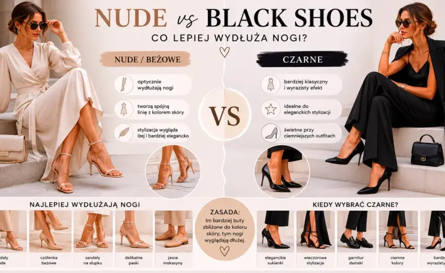 Beżowe buty do czarnej sukienki - Jak dobrać i wydłużyć nogi?