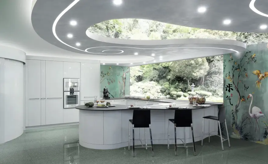 Controsoffitto a onda in cucina, tra forme, luce e costi