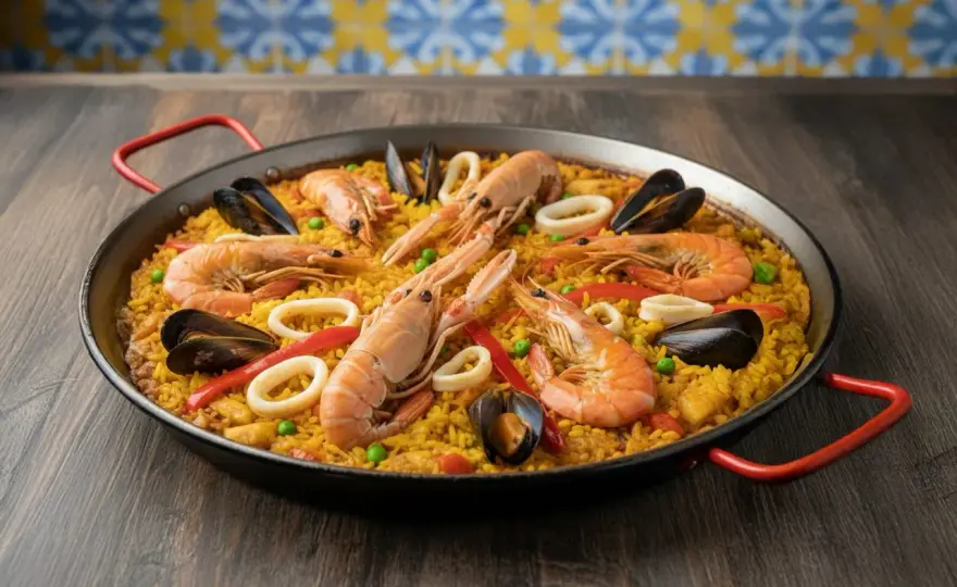 Paella marinera perfecta - caldo, arroz y fuego en su punto
