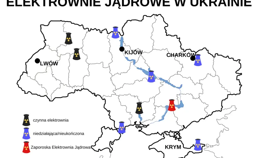 Ukraina: Elektrownie jądrowe mapa, status, zagrożenia