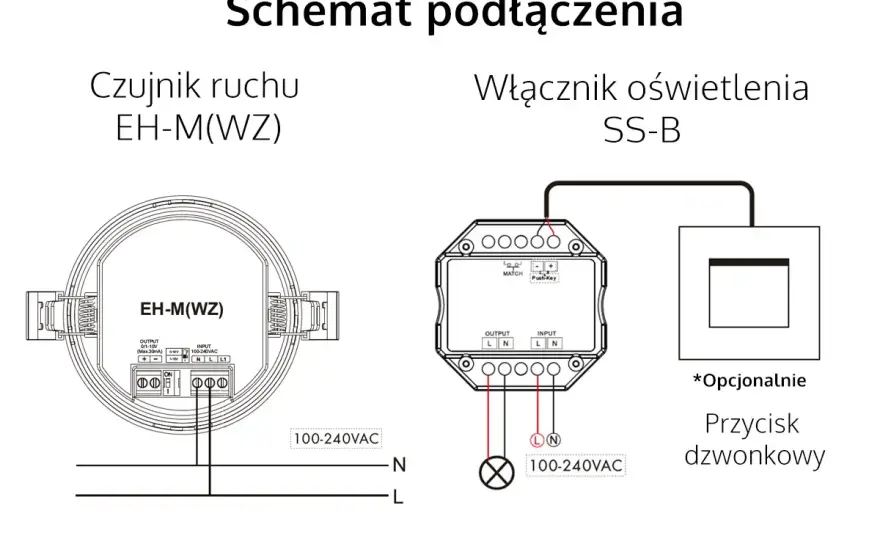 Schemat podłączenia czujnika ruchu z wyłącznikiem - Pełna kontrola światła