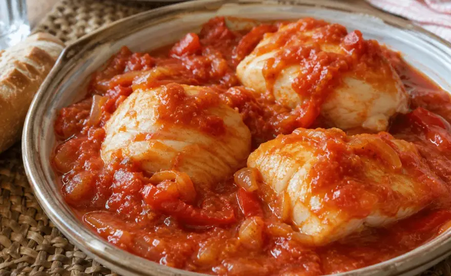 Bacalao con tomate jugoso y sabroso sin resecarlo