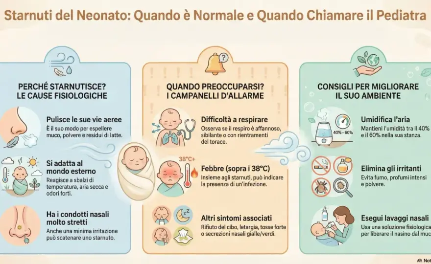 Neonato starnutisce spesso? Quando è normale e cosa fare