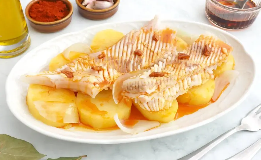 Raya a la gallega con patatas y ajada sin que se deshaga